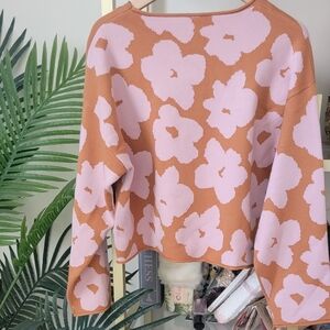 Wish Pink and Brown Oversized Floral Fall Top - Size Small